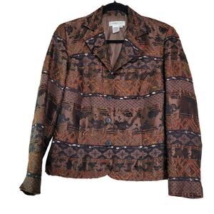 Coldwater Creek Womens Blazer Jacket Size S Brown Yarn Embroidered Floral Boho